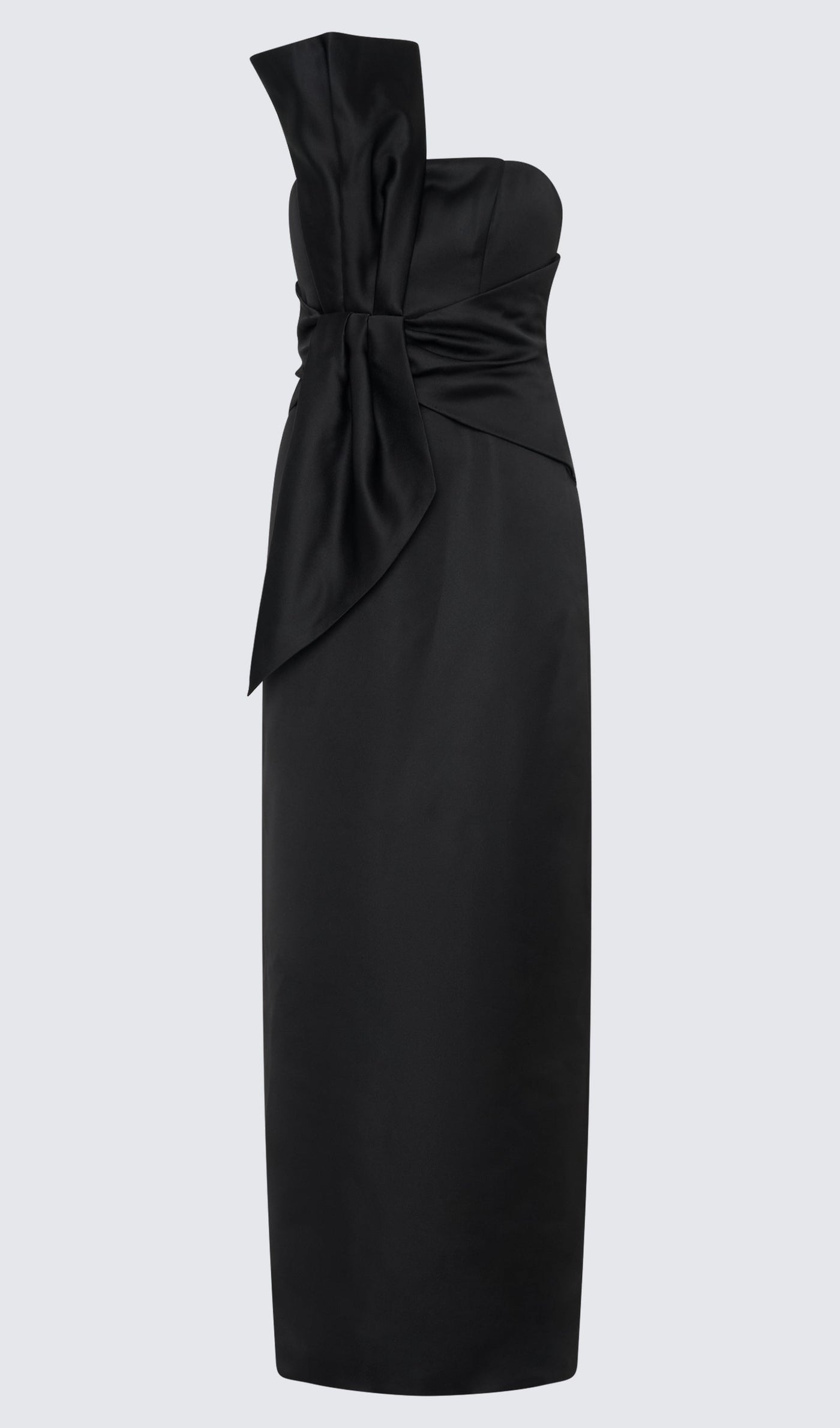 Black Strapless Satin Maxi Dress