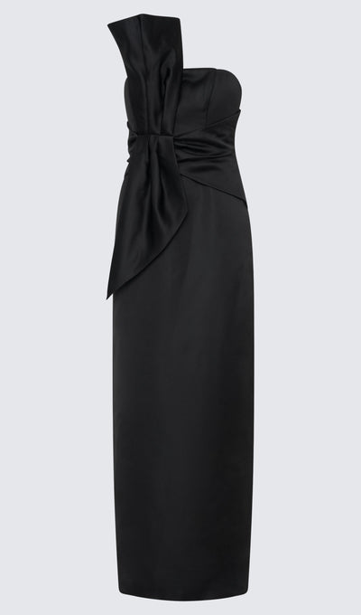 Black Strapless Satin Maxi Dress