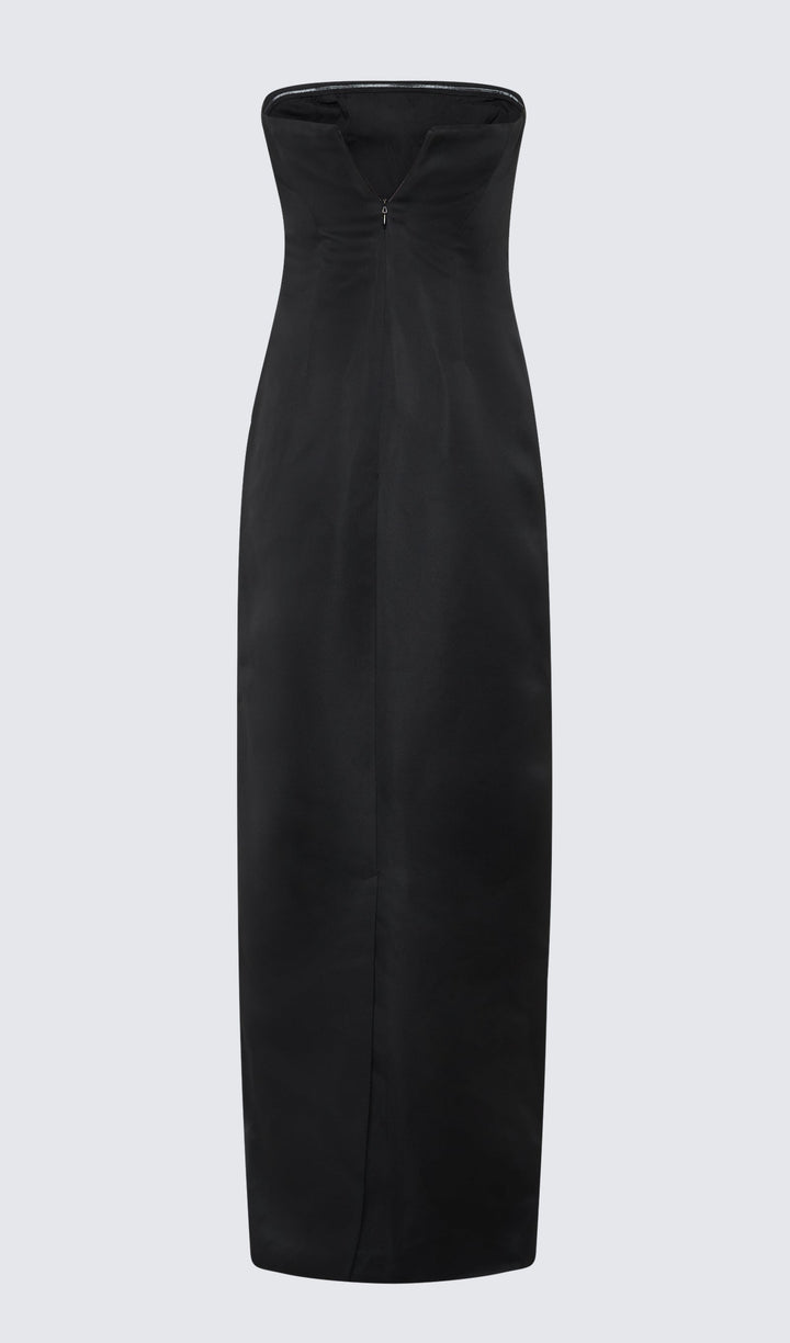 Black Strapless Satin Maxi Dress - Celestia Couture