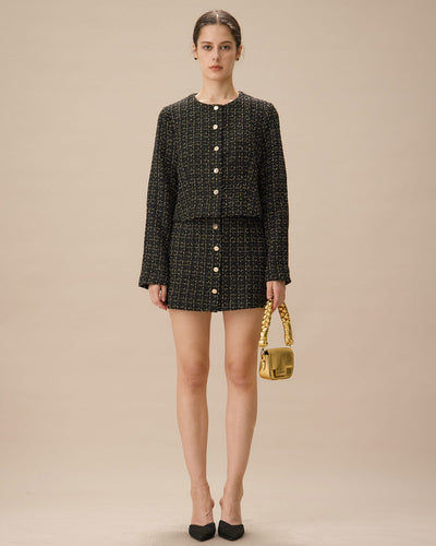 Black Single-Breasted Tweed Jacket
