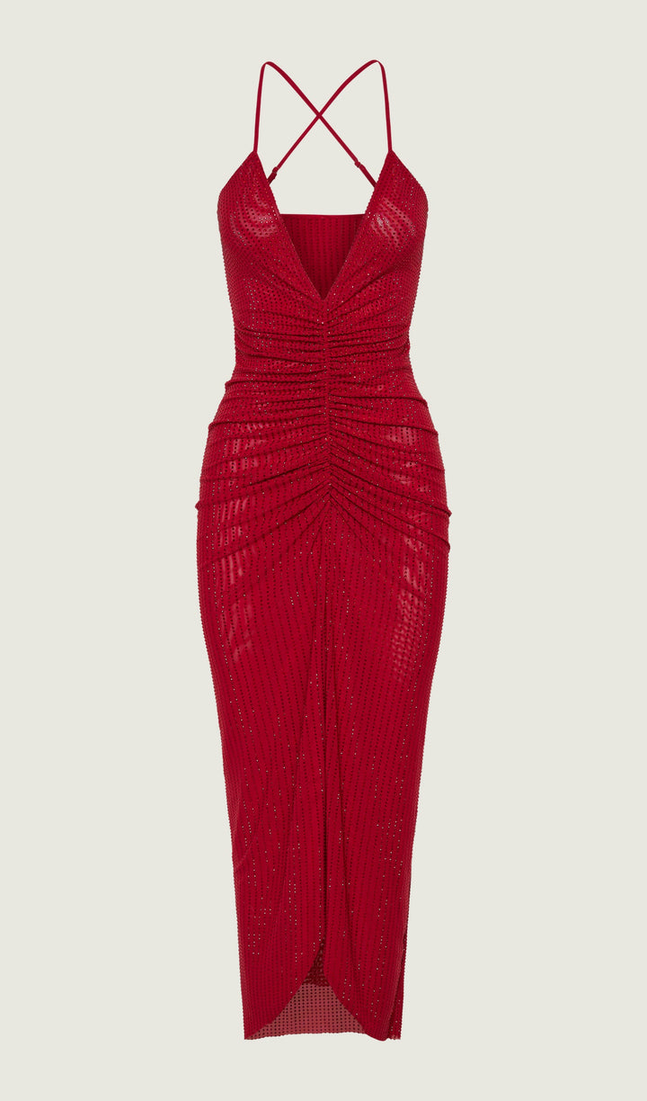 Diamante Ruched Midi Dress - Celestia Couture