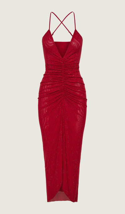 Diamante Ruched Midi Dress