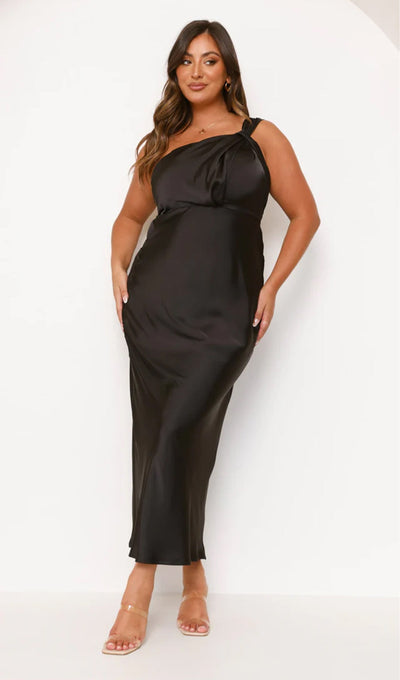 One Shoulder Draping Feature Midi Dress