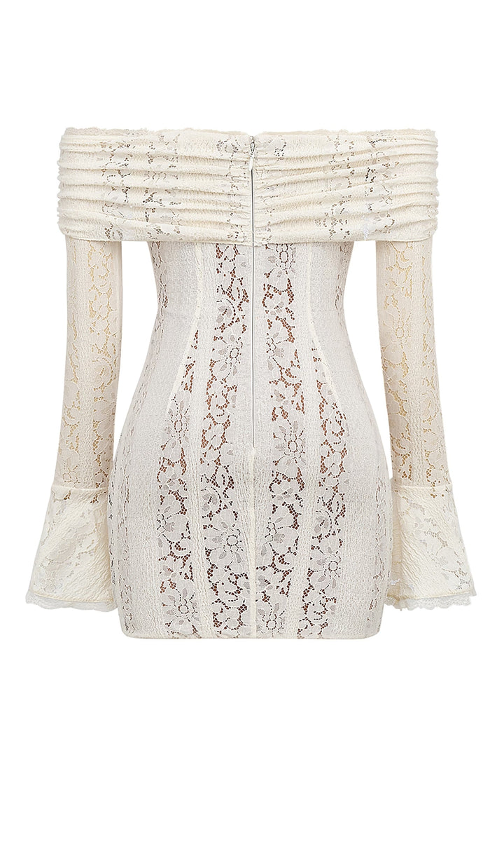 Vintage Floral Lace Off Shoulder Mini Dress - Celestia Couture