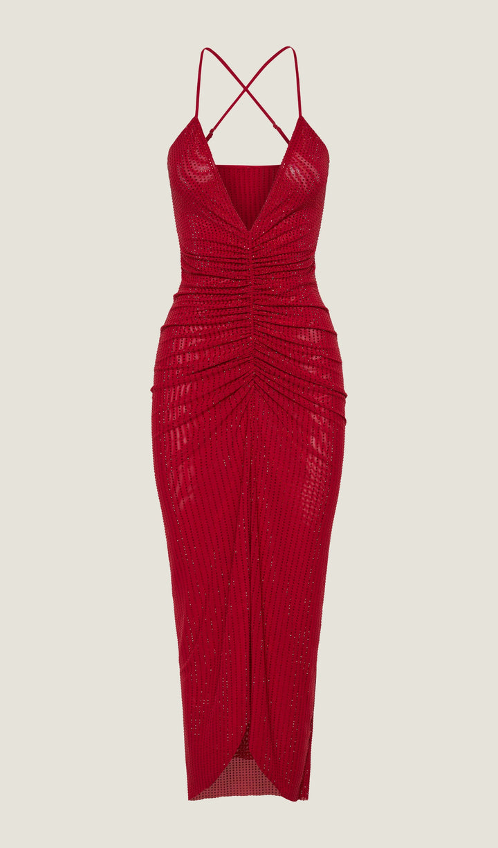Diamante Ruched Midi Dress - Celestia Couture