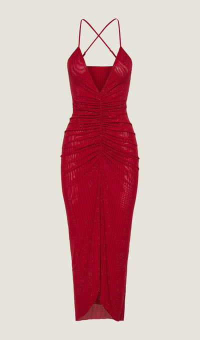 Diamante Ruched Midi Dress
