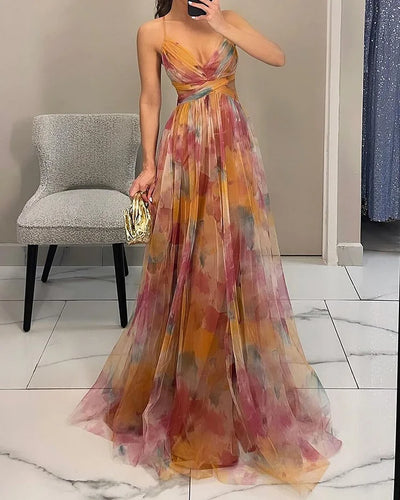 Sophia's Elegant Halter Print Dress - Celestial Couture