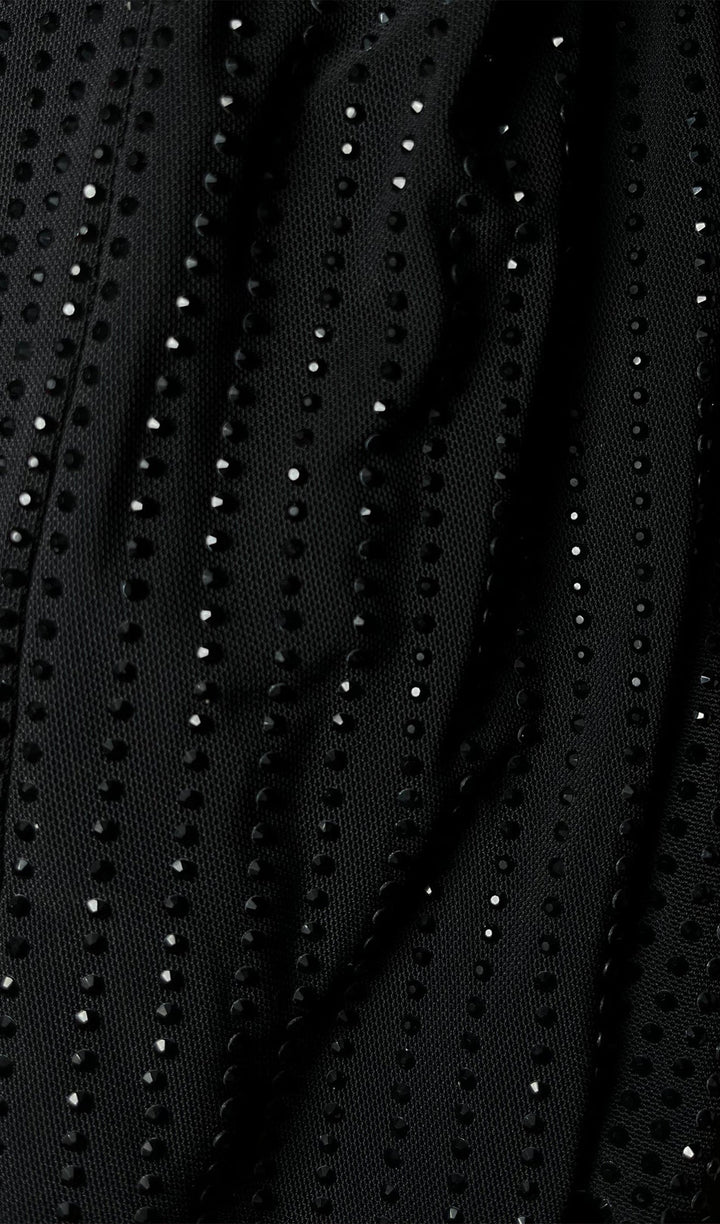 Diamante Ruched Midi Dress - Black - Celestia Couture