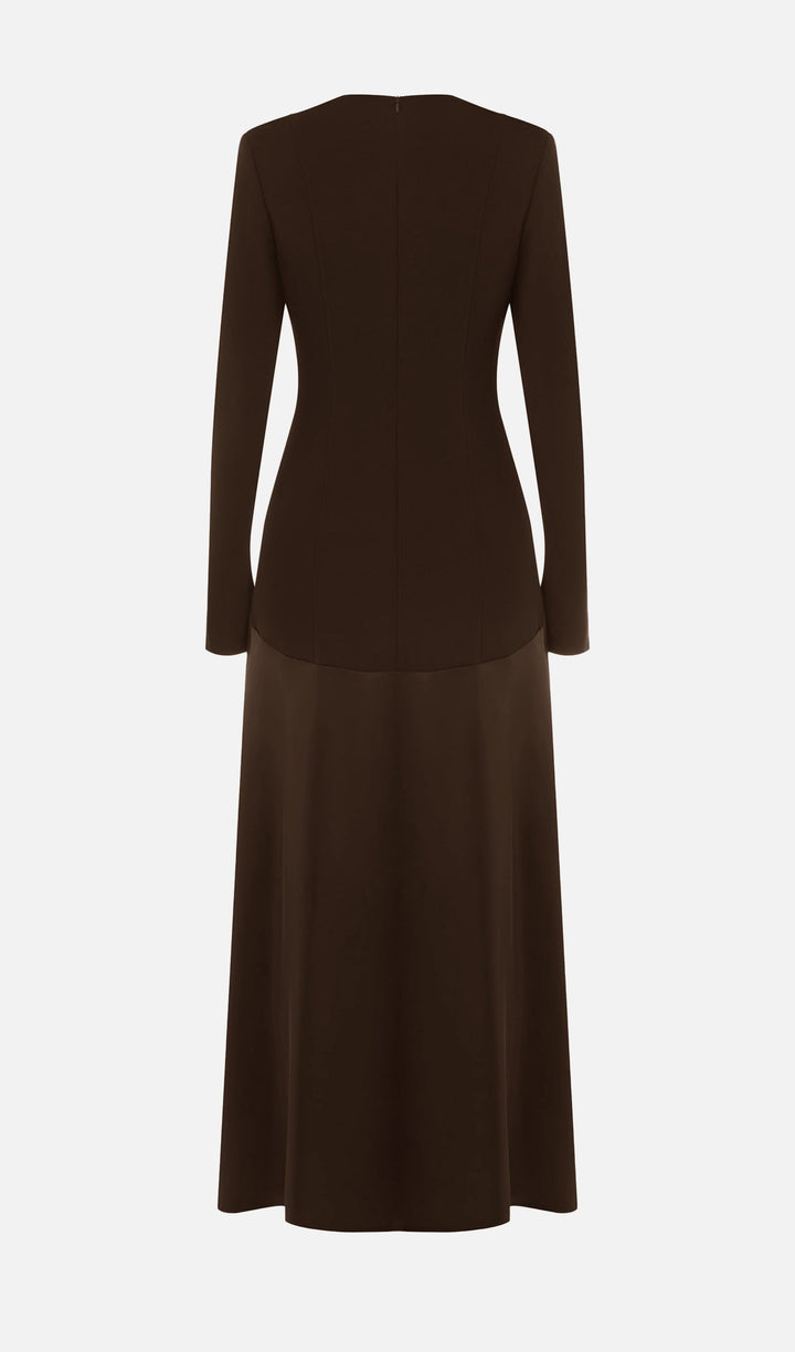 Knitted Satin Maxi Dress -Coffee - Celestia Couture