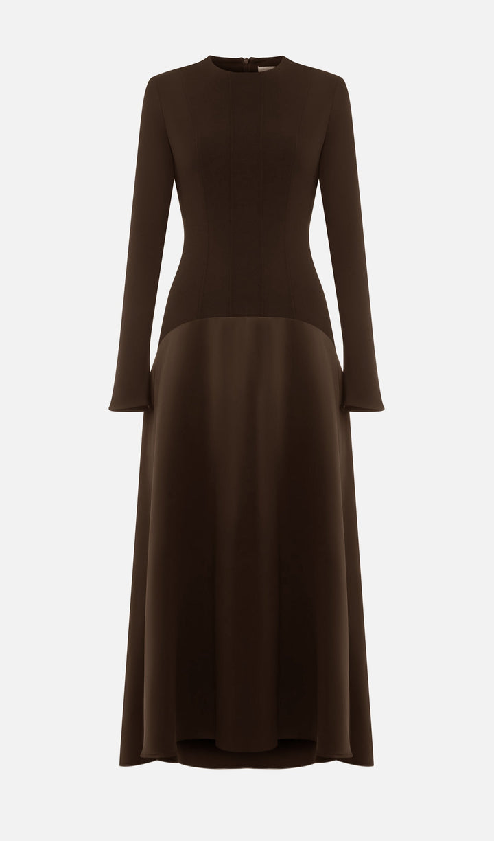 Knitted Satin Maxi Dress -Coffee - Celestia Couture