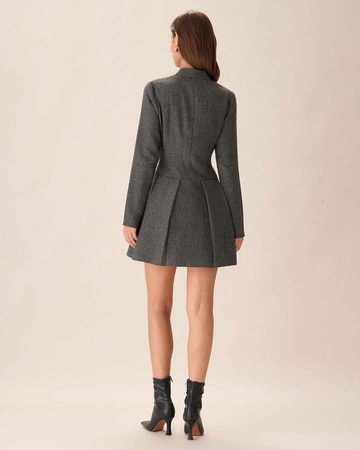 Grey Button Pleated Mini Dress - Celestia Couture