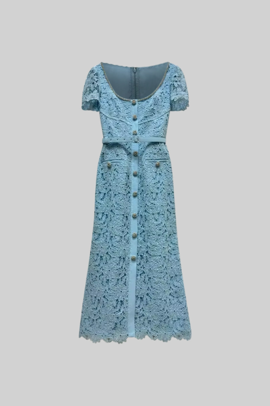 Delicate Azure Delicate Azure Lace Midi Dress - Baby Blue – Celestia Couture
