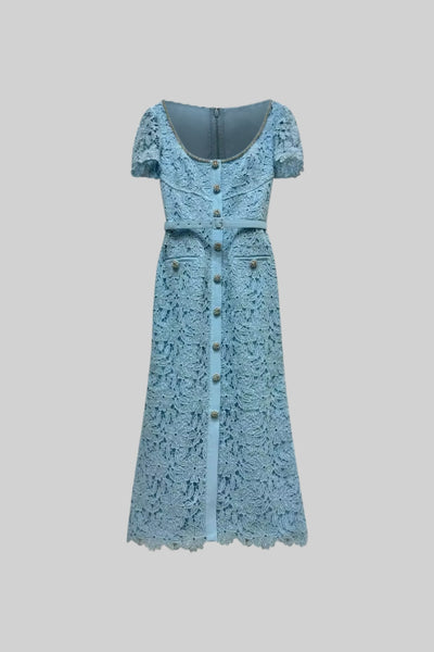 Delicate Azure Lace Midi Dress - Baby Blue
