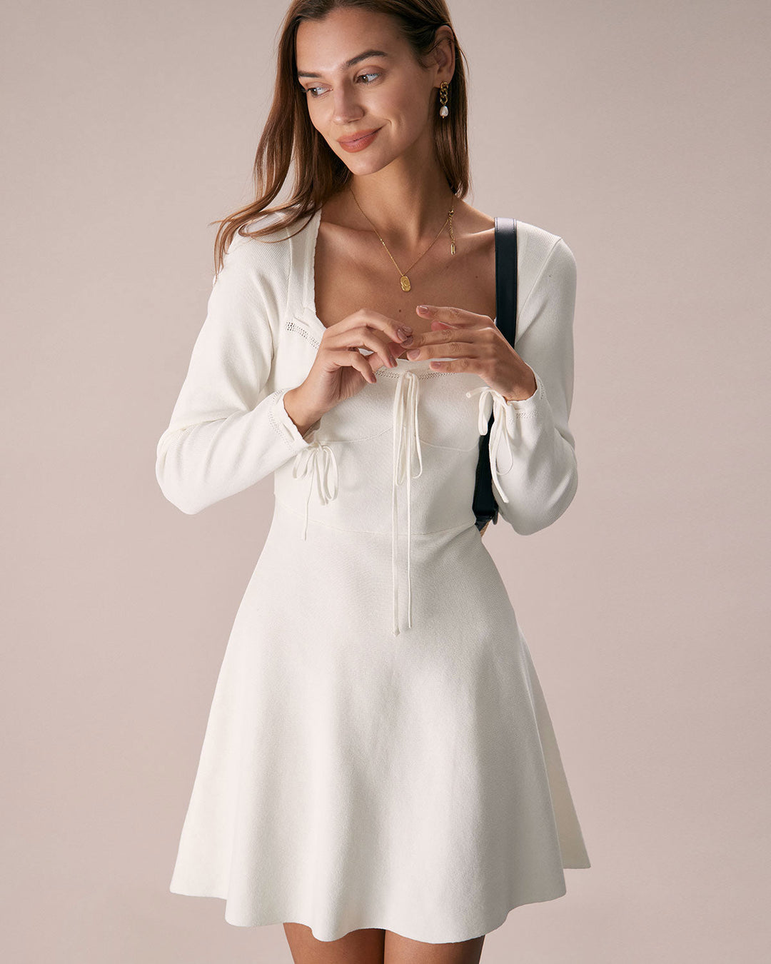 The White Square Neck Sweater Mini Dress - Celestia Couture