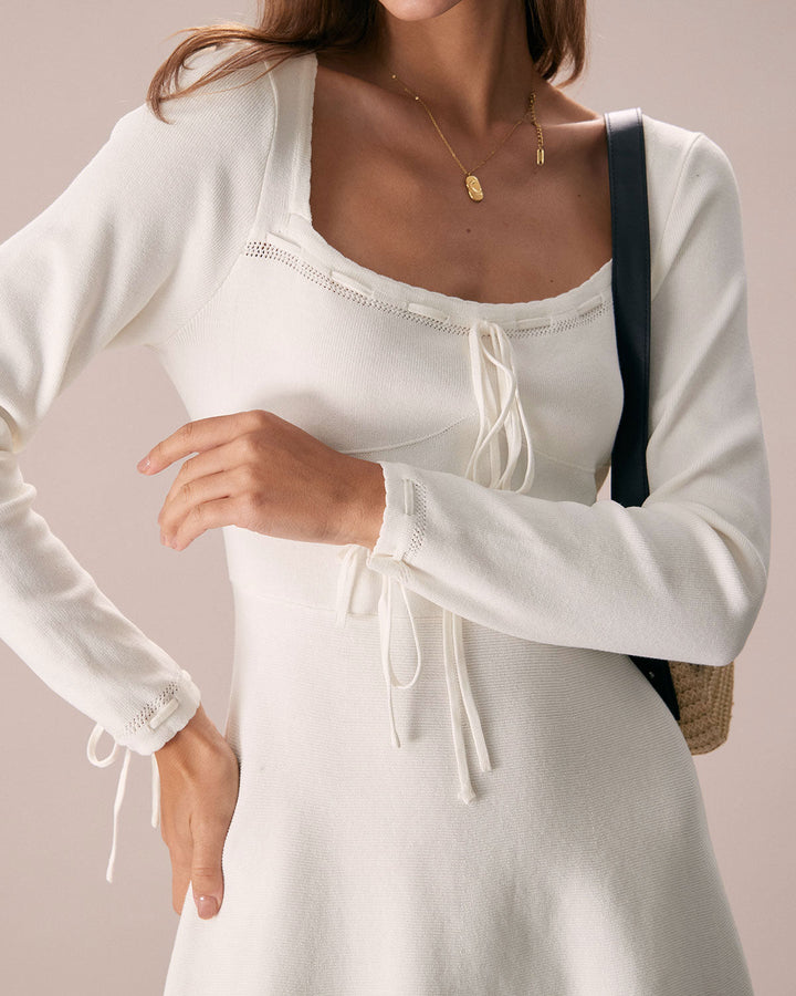 The White Square Neck Sweater Mini Dress - Celestia Couture