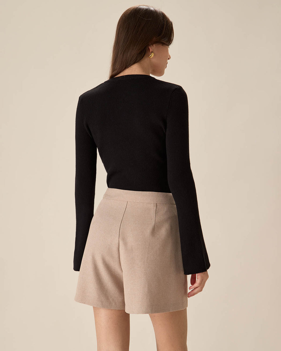 The Black Round Neck Button Up Knit Top - Celestia Couture