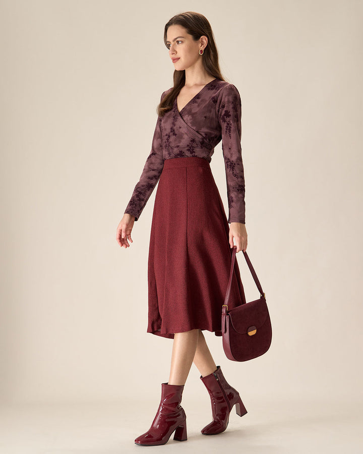 Purple Floral Ruched Wrap Tee - Celestia Couture