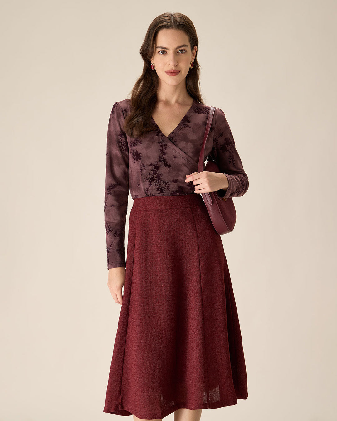 Purple Floral Ruched Wrap Tee - Celestia Couture