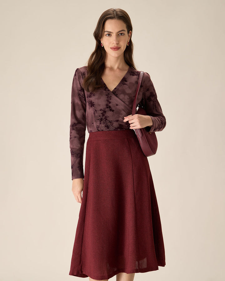 Purple Floral Ruched Wrap Tee - Celestia Couture