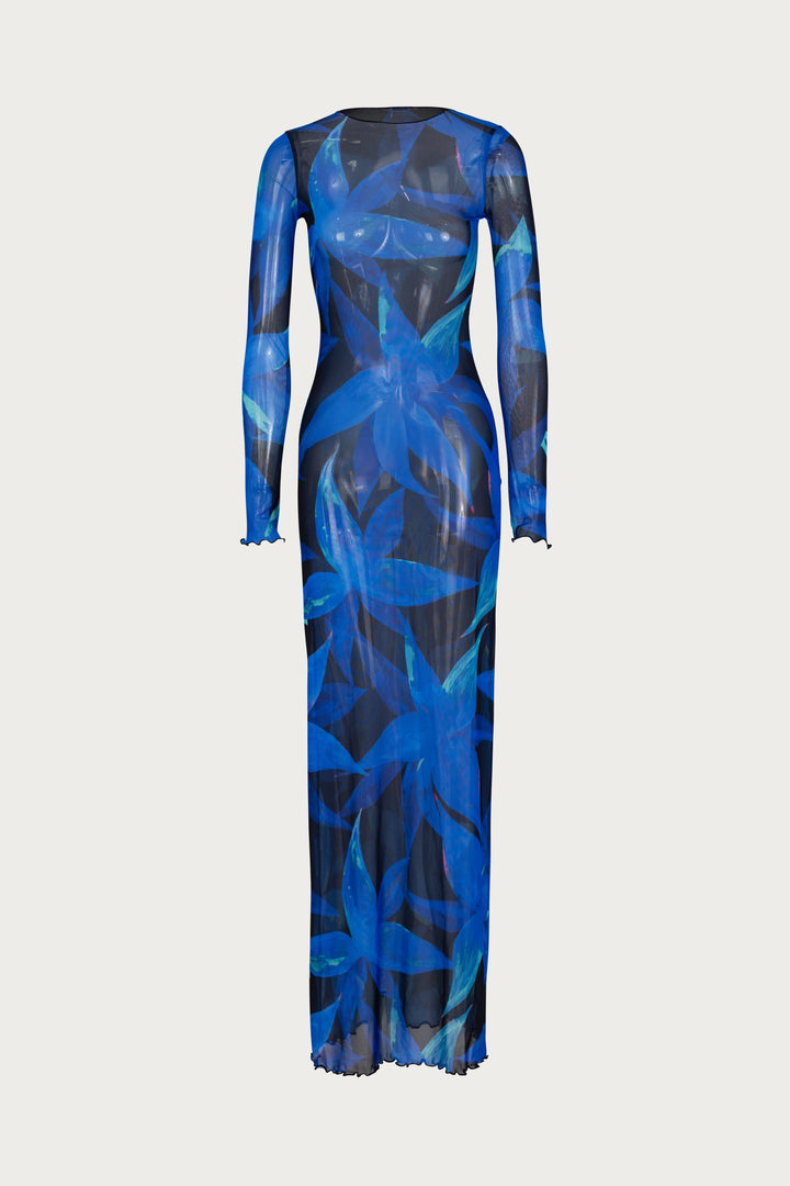 Mesh Maxi Dress (Blue Tropical) - Celestial Couture