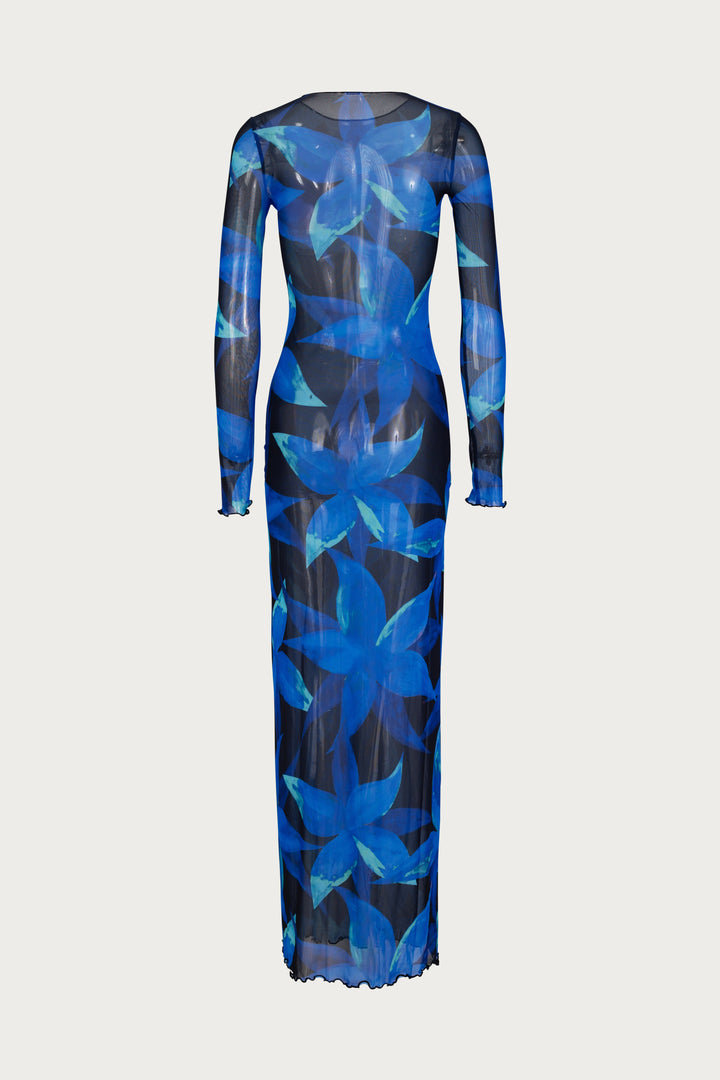 Mesh Maxi Dress (Blue Tropical) - Celestial Couture