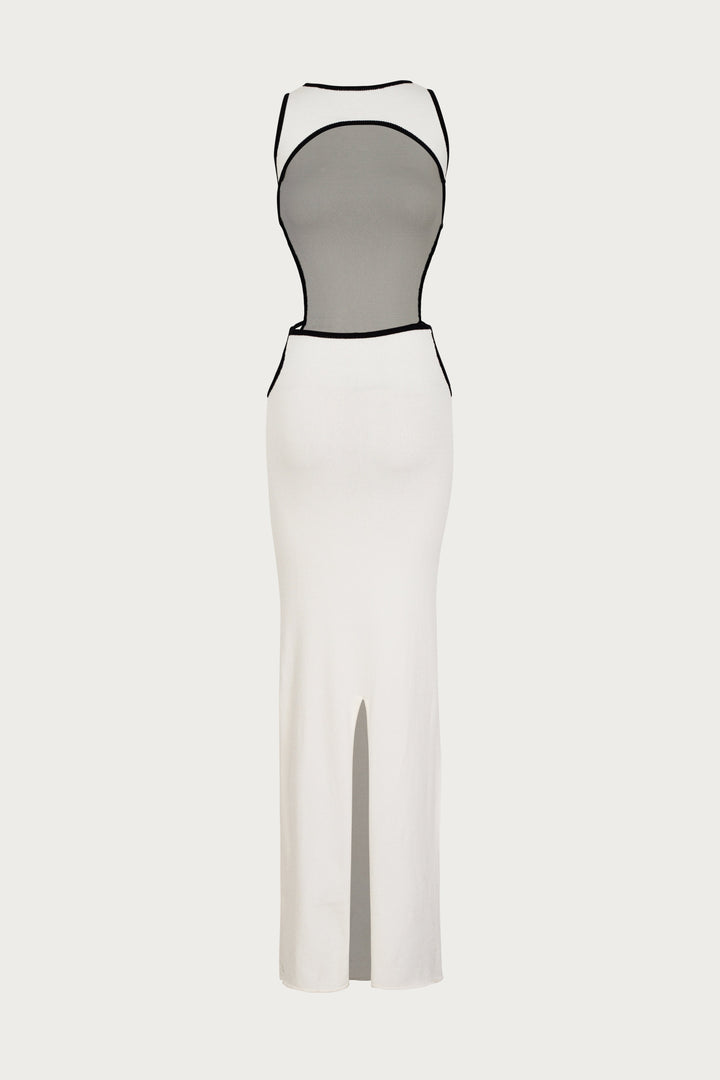 Tie Maxi Dress (Cream/Black) - Celestia Couture