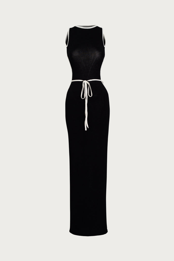 Tie Maxi Dress (Black/Cream) - Celestia Couture