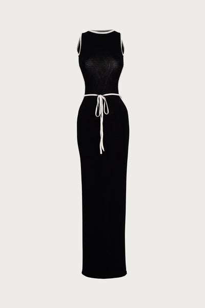 Tie Maxi Dress (Black/Cream) - Celestial Couture