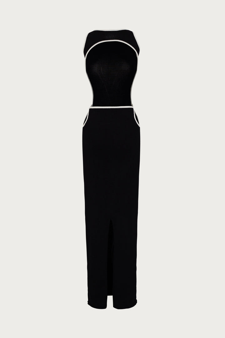 Tie Maxi Dress (Black/Cream) - Celestia Couture
