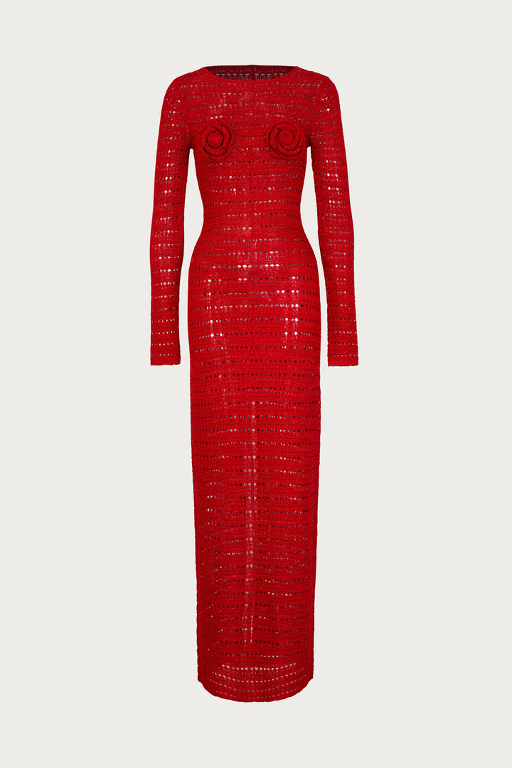 Rosette Crochet Dress (Red) - Celestia Couture