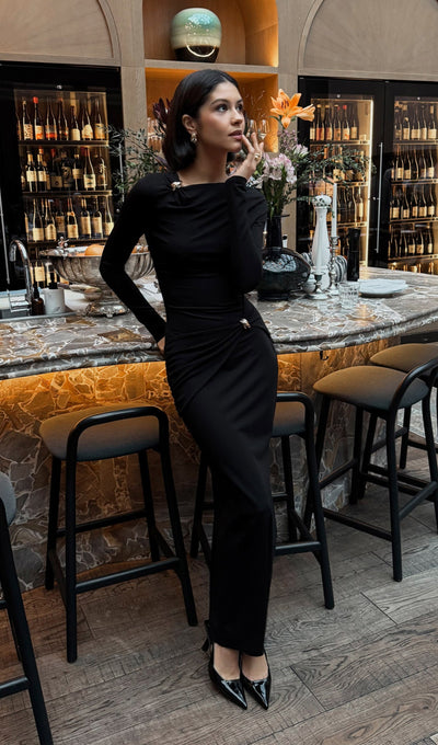 Jersey Seductive Fitted Maxi Dress-Black