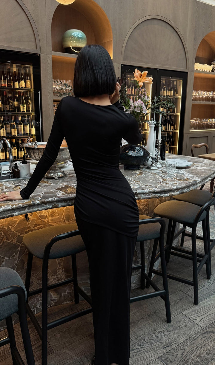 Jersey Seductive Fitted Maxi Dress-Black - Celestia Couture