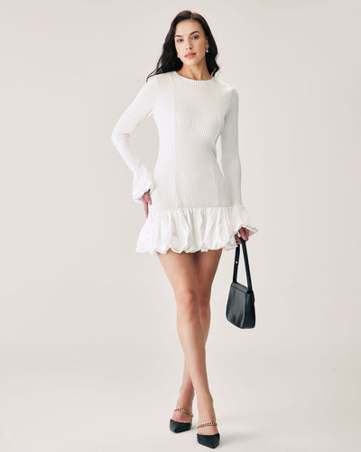 White Splicing Sweater Mini Dress