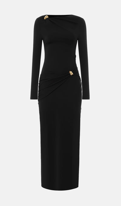 Jersey Seductive Fitted Maxi Dress-Black