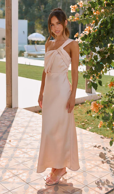 One Shoulder Draping Feature Midi Dress