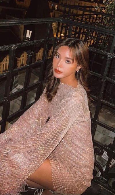 Sheer Rhinestone Mini Dress