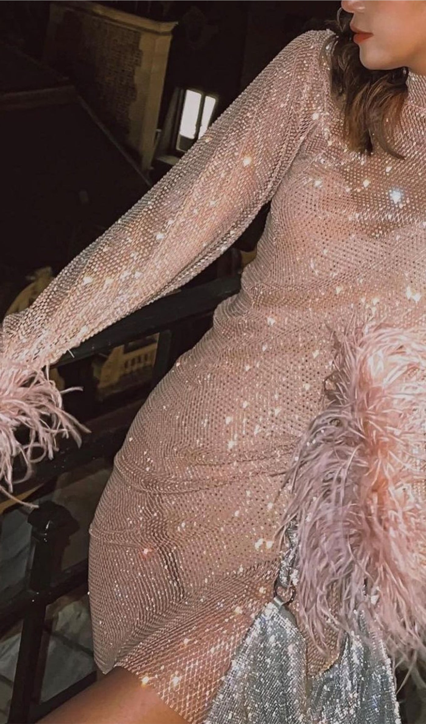 Sheer Rhinestone Mini Dress