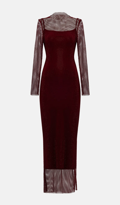 Mesh With Monochrome Lining  Maxi Dress