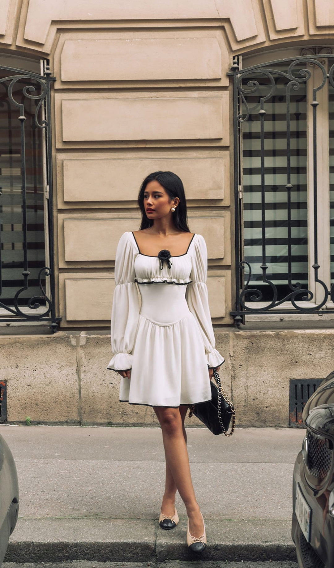 Contrast Edging And Bow Mini Dress - Celestia Couture