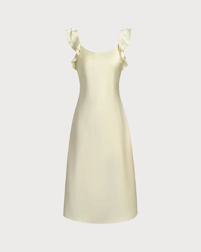 Square Neck Ruffle Satin Midi Dress