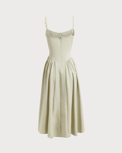 Siena Sundress Green Square Neck Pocket Slip Midi Dress