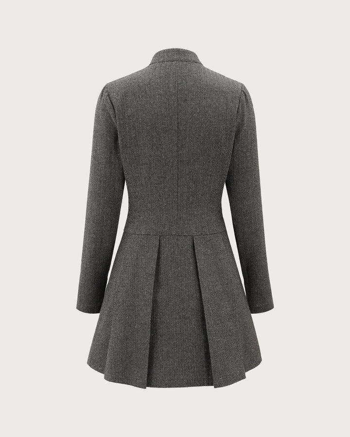 Grey Button Pleated Mini Dress - Celestia Couture