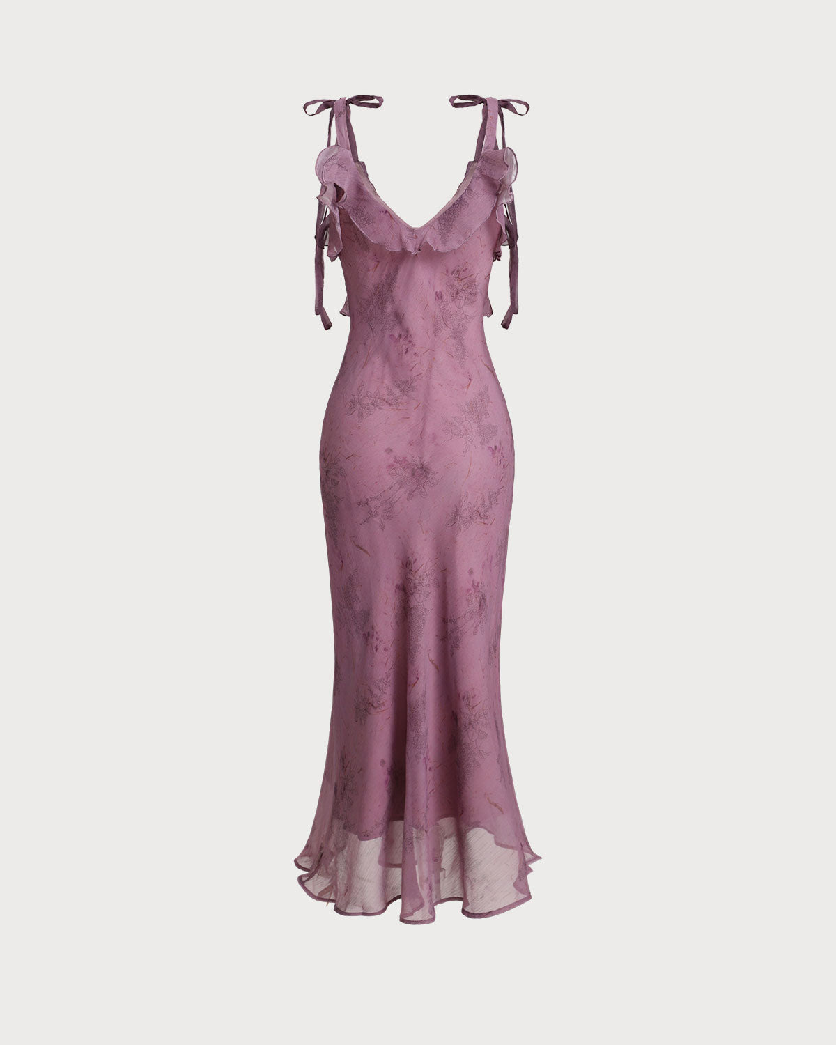 Violet Reverie Purple Floral Ruffle Tie Strap Midi Dress