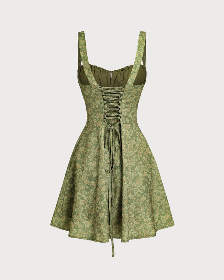 Emerald Bloom Green Floral Ruched Slip Mini Dress - Celestia Couture