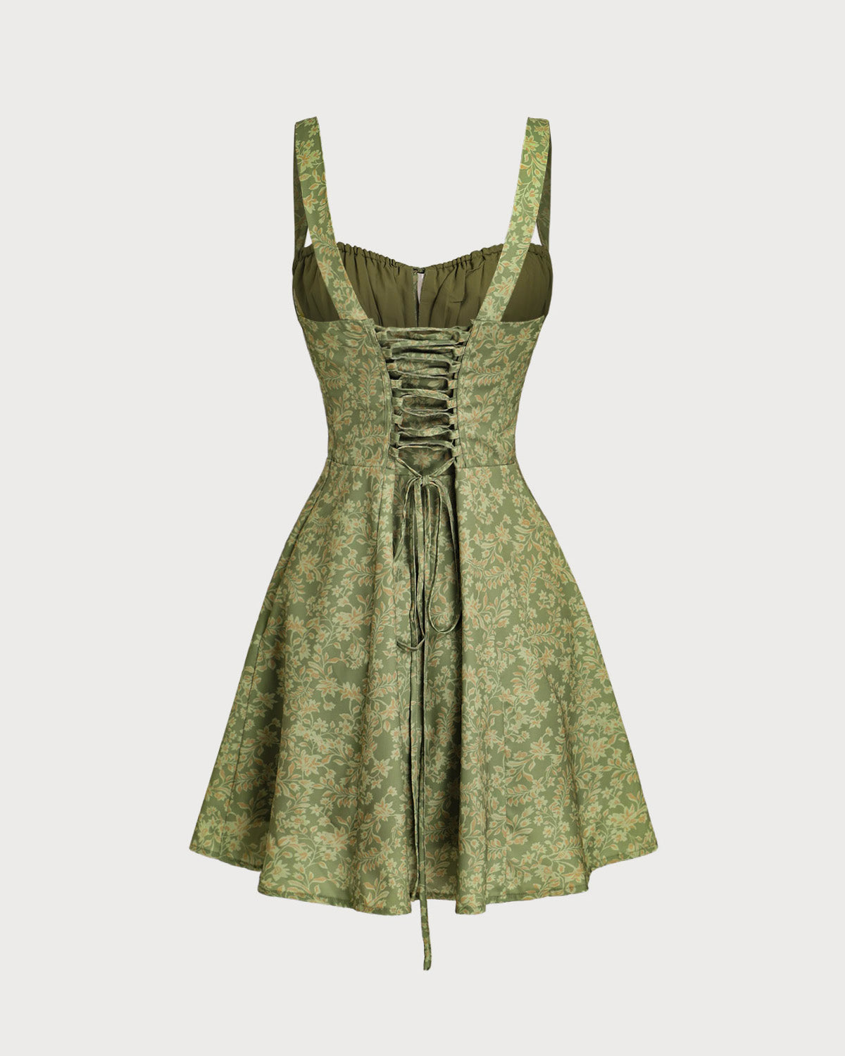 Emerald Bloom Green Floral Ruched Slip Mini Dress