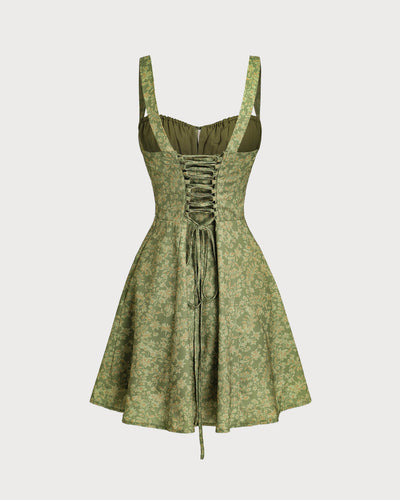 Emerald Bloom Green Floral Ruched Slip Mini Dress