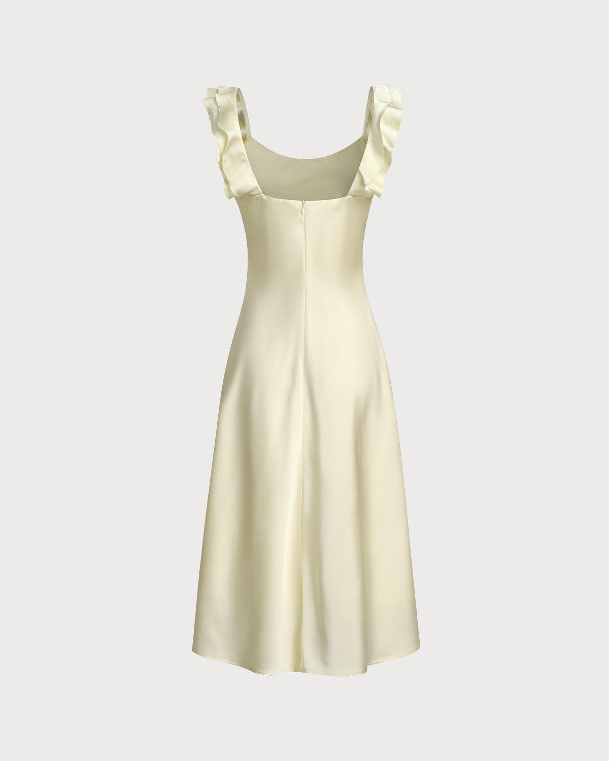 Square Neck Ruffle Satin Midi Dress