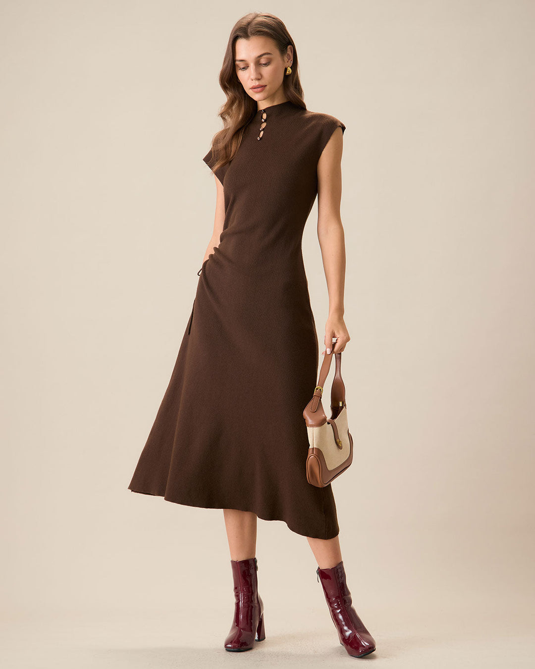 Coffee Bodycon Reversible Sweater Dress - Celestia Couture
