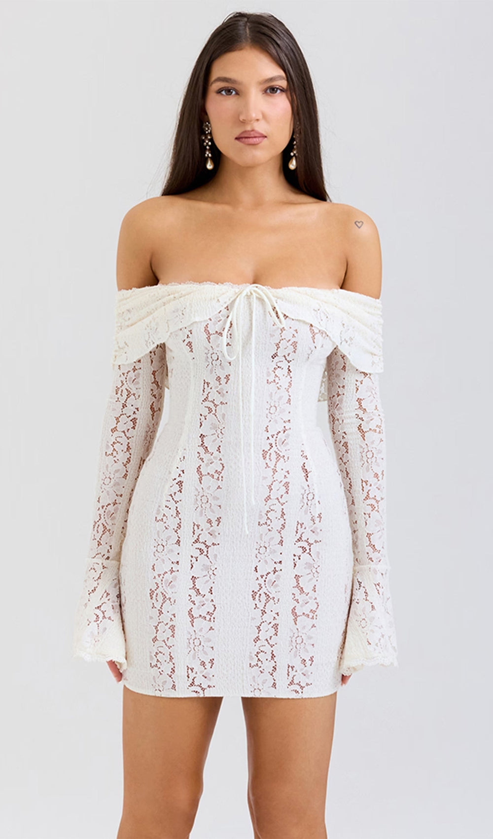 Vintage Floral Lace Off Shoulder Mini Dress - Celestia Couture