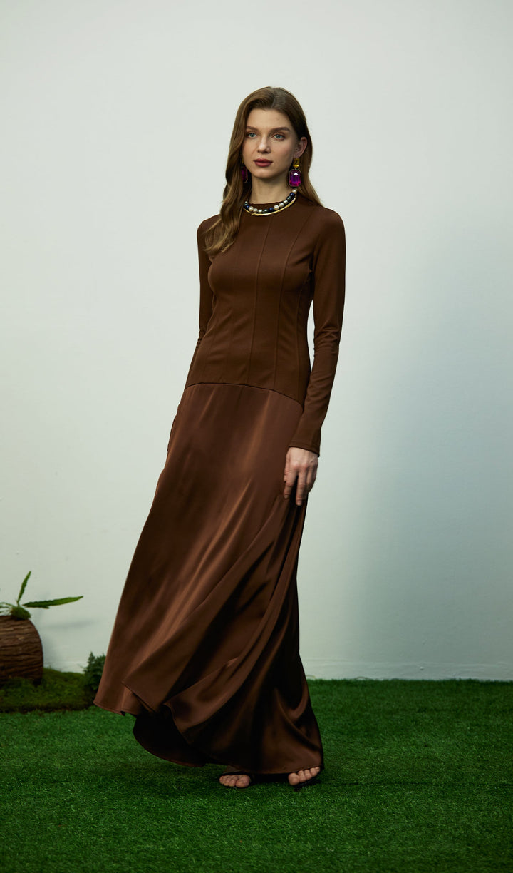 Trendy Knitted Satin Maxi Dress - Celestia Couture